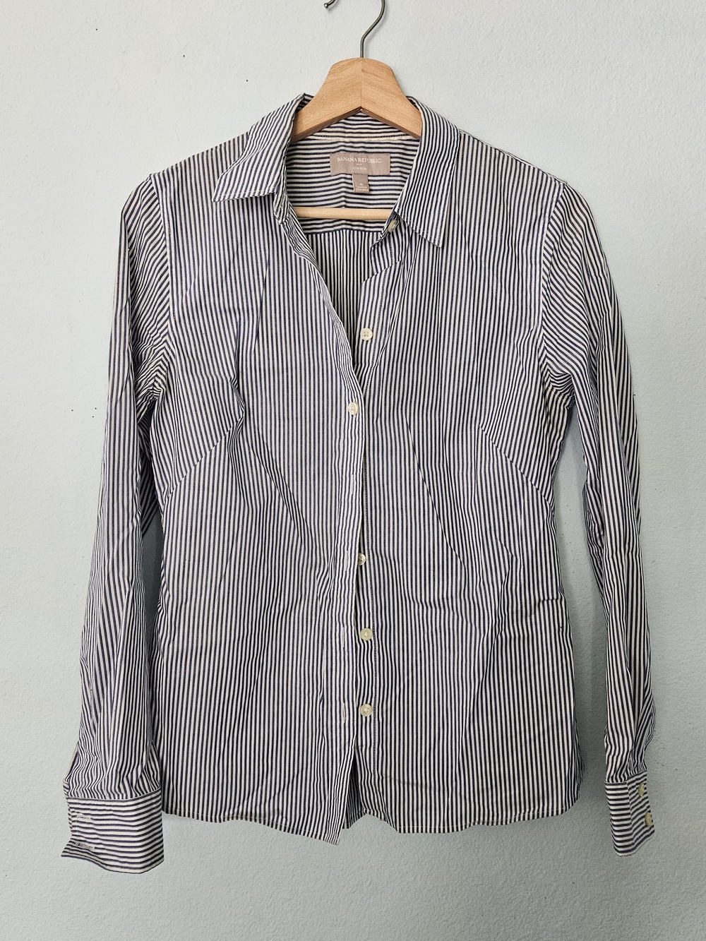 Banana Republic Navy and White Striped Dress Shirt - Men
